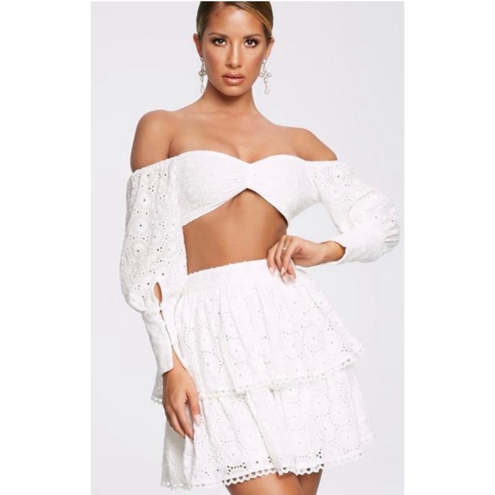 Meshki white Adia broderie long sleeve crop top white eyelet